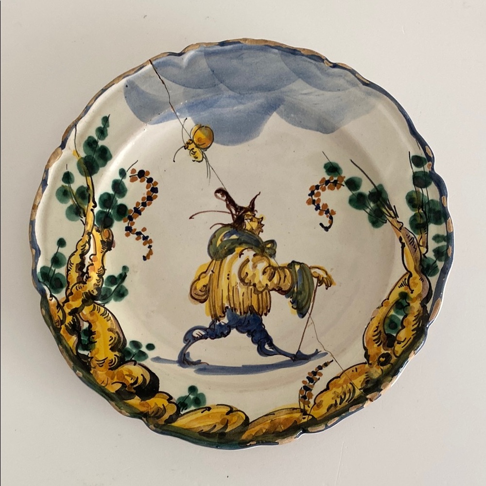 Antique Italian Faience art pottery plate from La Casa Dell'Arte in Rome as is